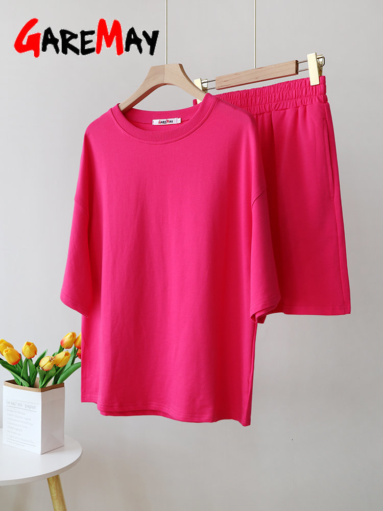 Women's Two Piece Pants Cotton Women's Summer Suit with Shorts and Top Classic Casual Oversize Two-piece Set Tracksuit Shorts and T-shirt fo