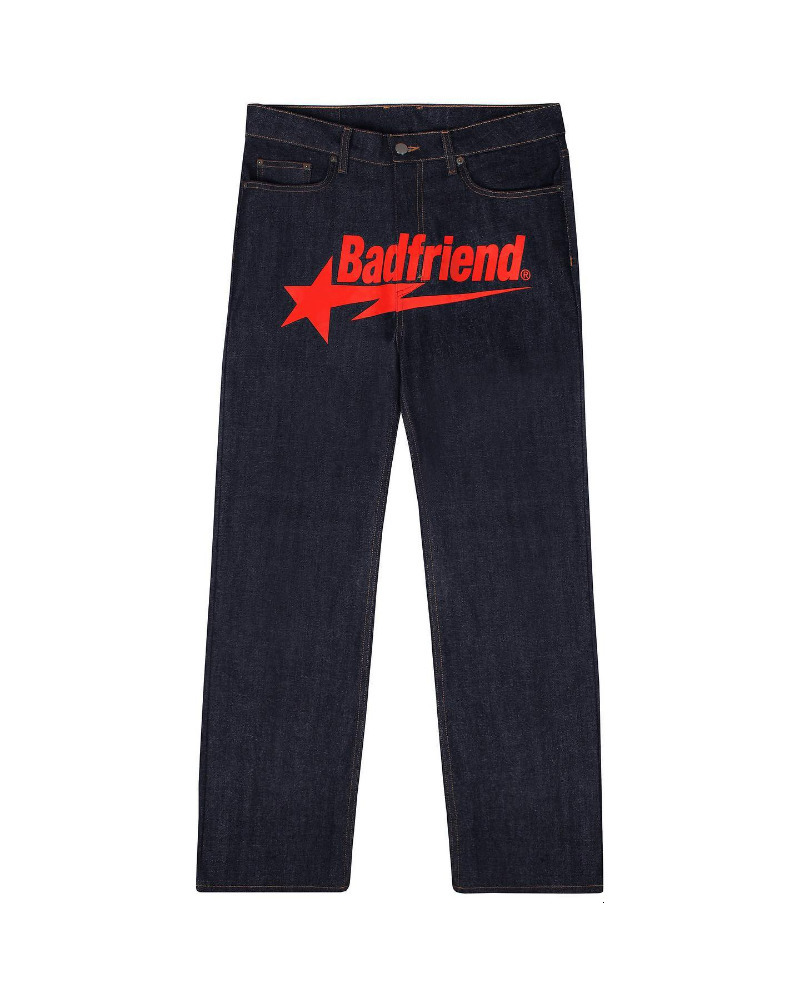 Mens Jeans Women Street Hip Hop Y2k Baggy Bad Friend Letter Print Denim Pants Harajuku Fashion Punk Streetwear Wide Leg 230707