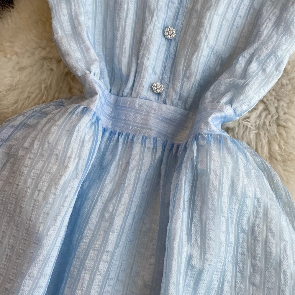 2024 Summer Gentle and Ladies Style Short Sleeve Polo Neck Slim Mid length A-line Large Swing Dress