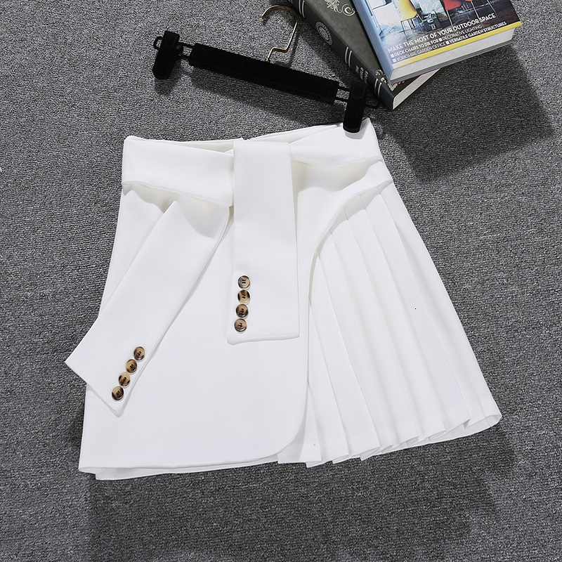 Skirts Elegant Asymmetrical Skirt Women Spring Summer High Waist Mini Skirts Sexy Woman Korean Solid Color Black White Pleated skirt 230707