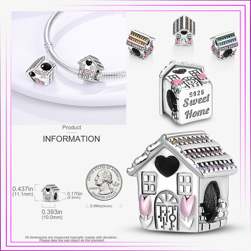 925 Sterling Silver Castle ToFlower Sea ToFlower Bead Building Charm Plata De Ley For S925 Snake Pendant Bracelet Women Gift Jewelry