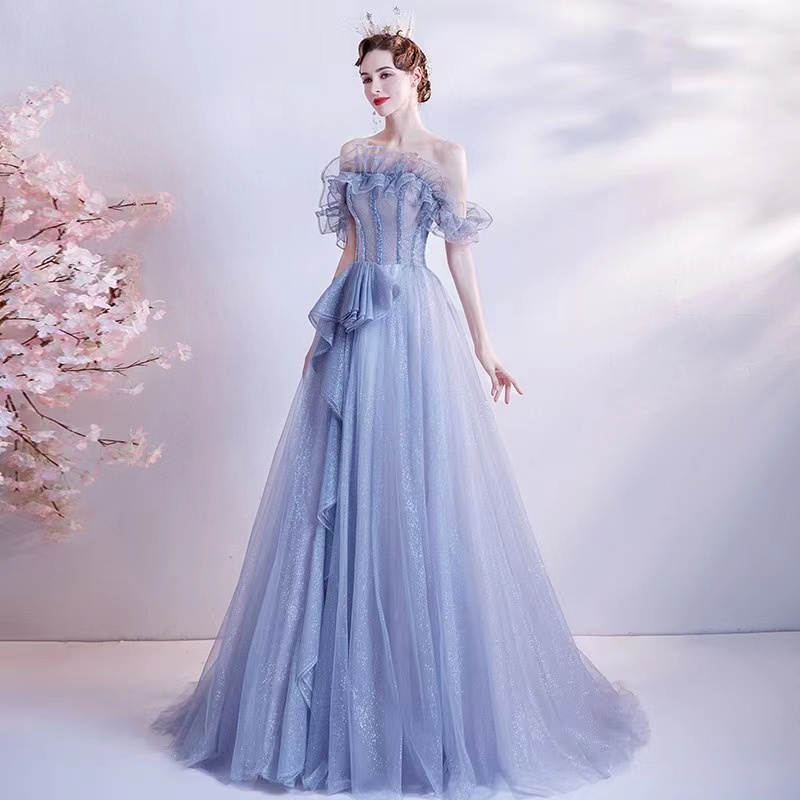 Elegant Light Sky Blue Evening Dresses Arabic Luxurious Prom Dresses Beaded Women Formal Party Second Reception Birthday Engagement Gowns