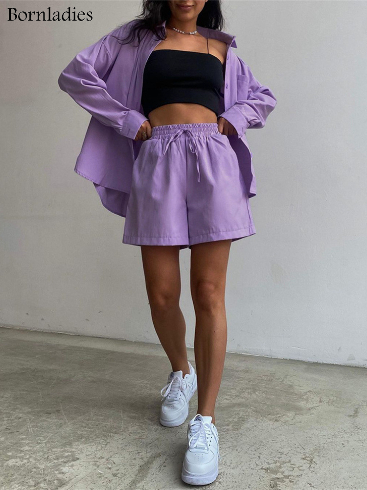 Women's Two Piece Pants Bornladies Stylish Cotton Casual Women Two Piece Short Sets Summer High Waist Green Shirt Suit Set Fashion 2 Pieces Sets 