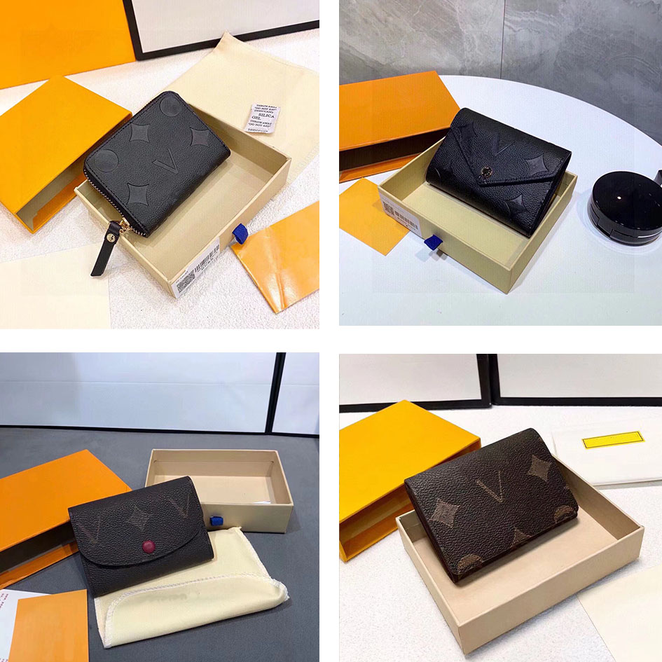 Designer wallet Genuine Leather card bag key bags mens Women Black Brown Letter flower printing wallet Multiple Bifold Short Small Wallets with box