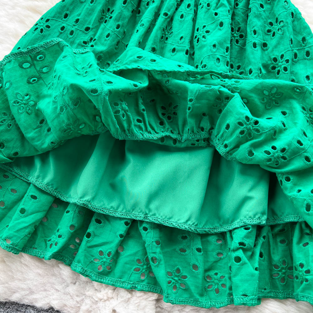 Two Piece Dress Women New Fashion Summer Slash Collar Hollow Short Sleeve Shirt Tops + High Waist Skirt Hot Girl Solid Color Two Piece Sets 2024