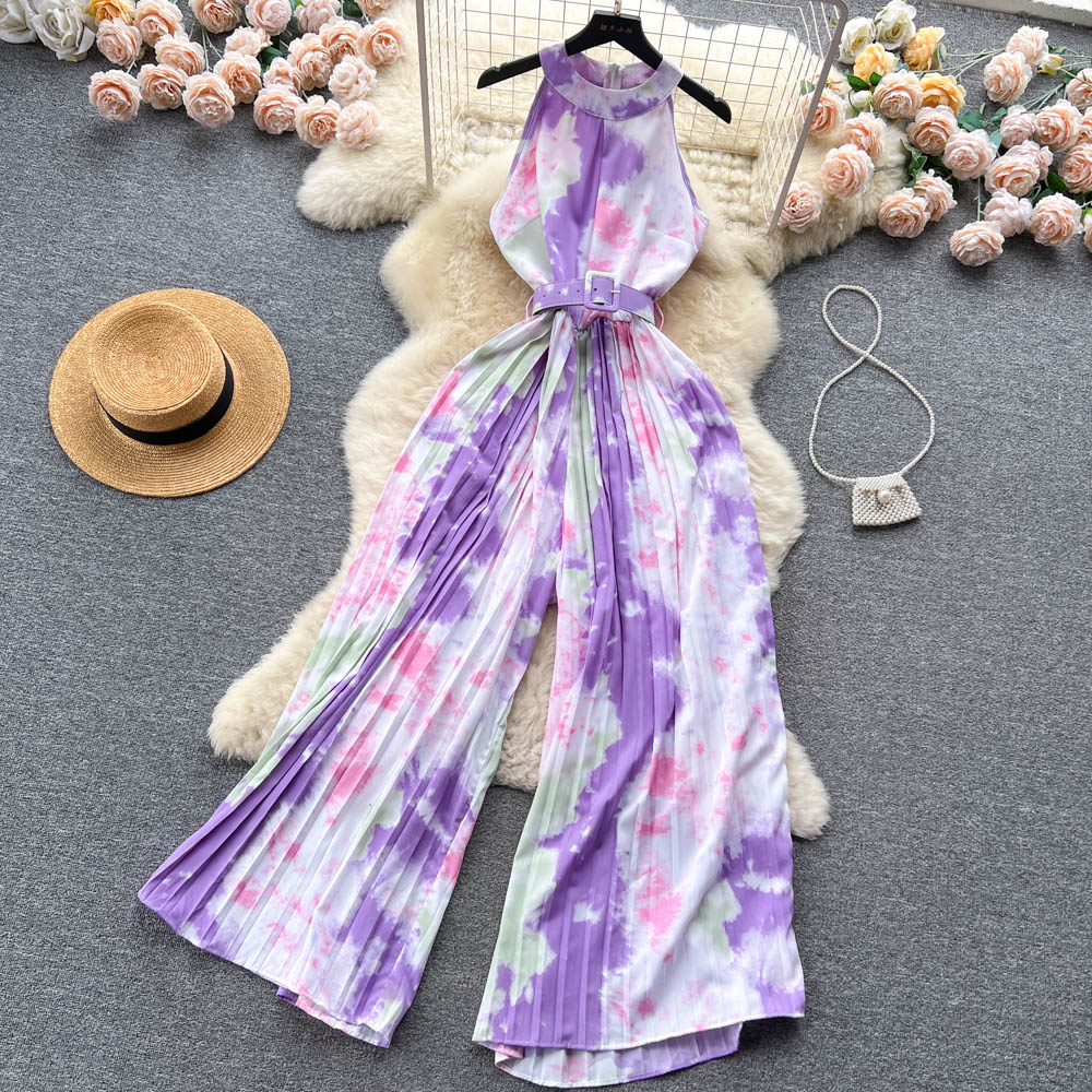 Summer Vintage Women's Two Piece Pants Jumpsuits Elegant Notched Collar Short Sleeve Wide Leg Romper Female Beige/Green/Red Jumpsuits With Sashes