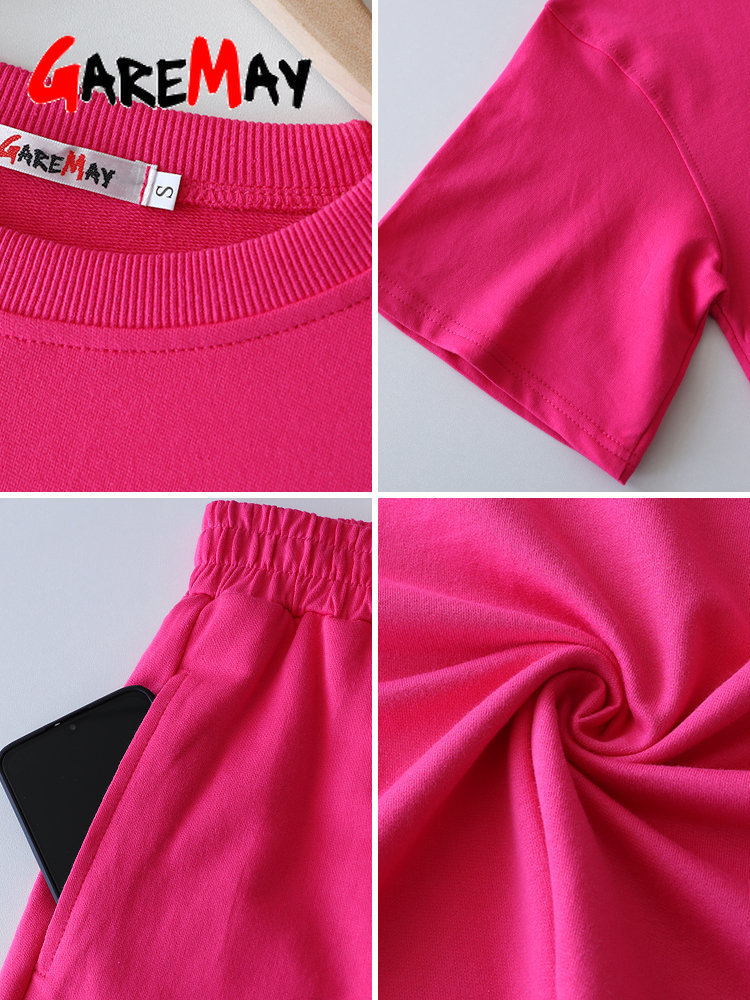 Women's Two Piece Pants Cotton Women's Summer Suit with Shorts and Top Classic Casual Oversize Two-piece Set Tracksuit Shorts and T-shirt fo