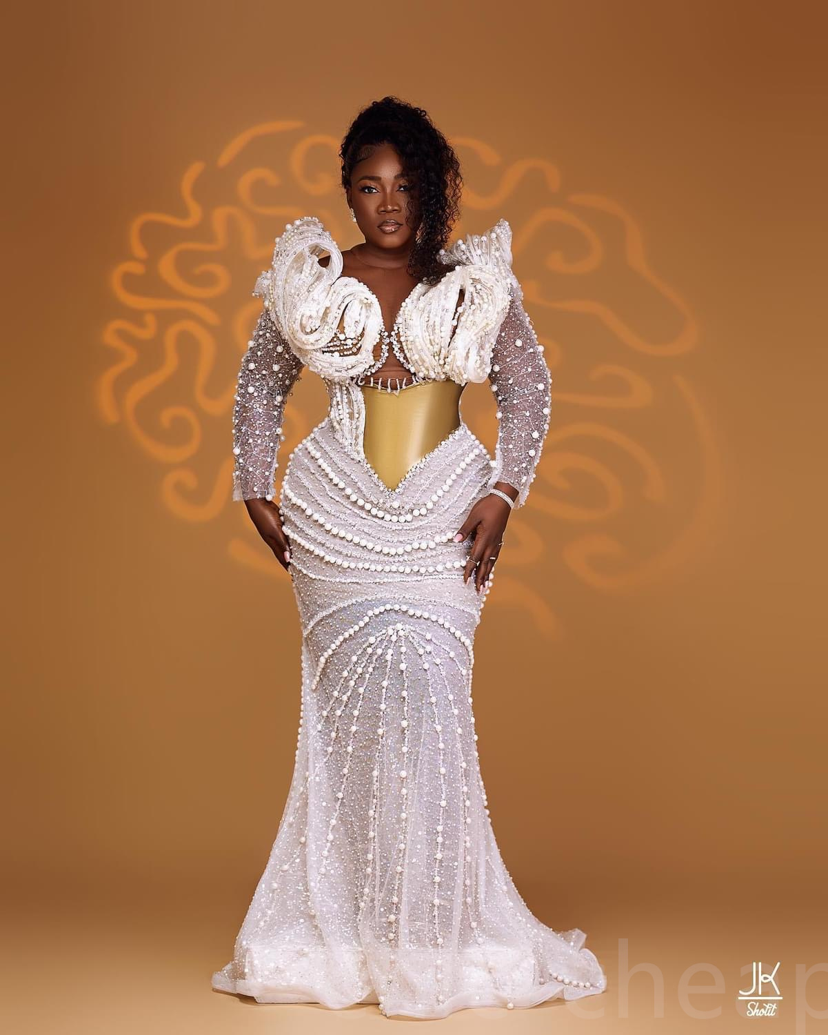 2023 Arabic Aso Ebi Mermaid White Wedding Dress Pearls Luxurious Sequined Lace Bridal Gowns Dresses ZJ3030