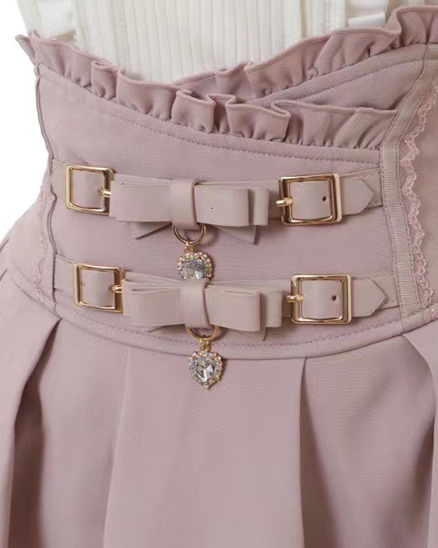 Skirts Japanese Mine Double Butterfly Braid Buckle Leather Ring High Waist Skirt Shorts Women Summer Sweet Pink Lace Pleated Skirt 230707
