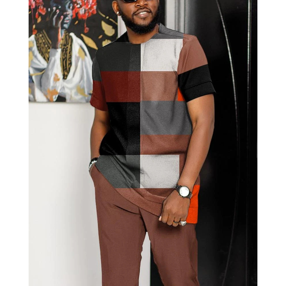 Men's Tracksuits Summer Man Tracksuit Clothes T-Shirt Fashion Streetwear Short Sleeves Trousers Suit Jogging Male Vintage Sportwear 2Piece Set 23