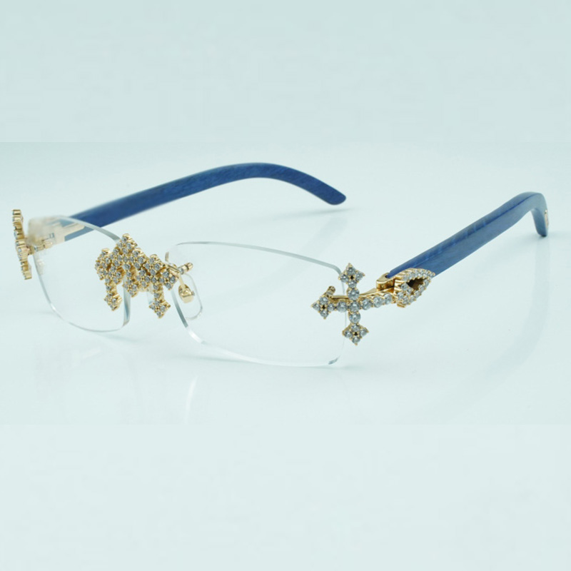 Cross Diamond blue Wood Eyeglass Frame 3524012 with 56mm clear Lens