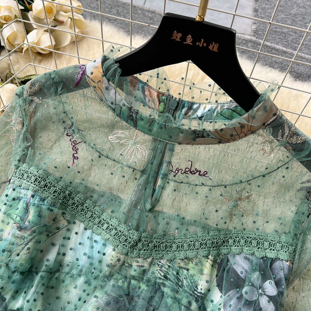 Basic Casual Dresses Summer French Court A-line Dress New Women Round Neck Sweet Mesh Embroidered Short Sleeve Party Clothes Vestidos De Fiesta