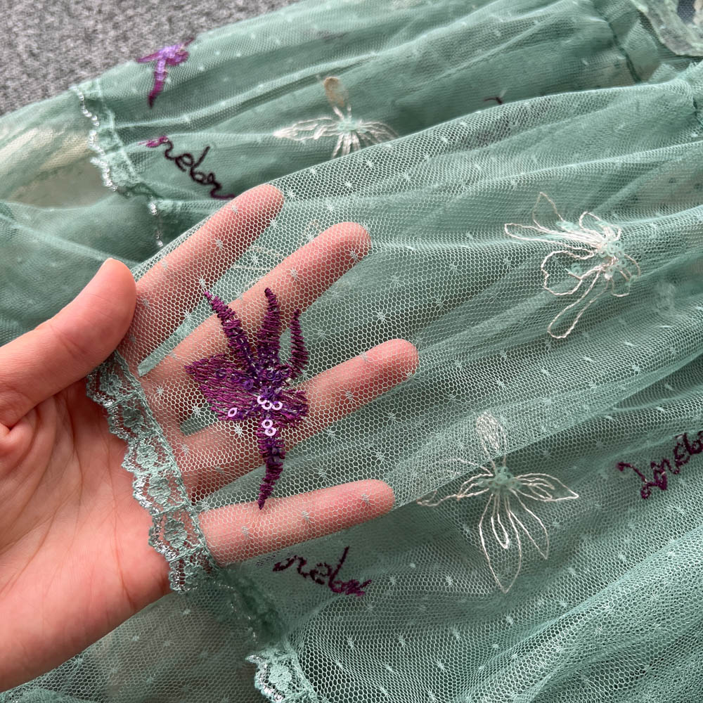 Basic Casual Dresses Summer French Court A-line Dress New Women Round Neck Sweet Mesh Embroidered Short Sleeve Party Clothes Vestidos De Fiesta