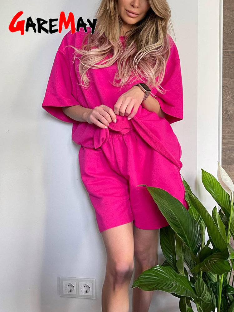 Women's Two Piece Pants Cotton Women's Summer Suit with Shorts and Top Classic Casual Oversize Two-piece Set Tracksuit Shorts and T-shirt fo