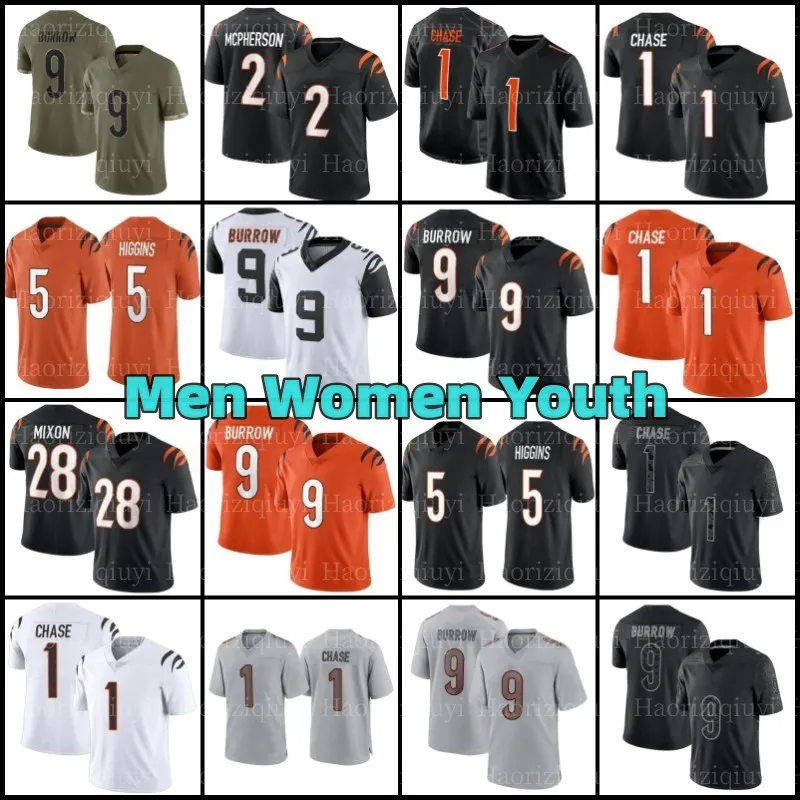 9 Joe Burrow Football Jerseys 1 Ja'Marr Chase 5 Tee Higgins 28 Mixon Sam Hubbard Women Men Yourth kids 2 Evan McPherson, Men jersey
9 Joe Burrow Football Jerseys 1 Ja'Marr Chase 5 Tee Higgins 28 Mixon Sam Hubbard Women Men Yourth kids 2 Evan McPherson, Men jersey