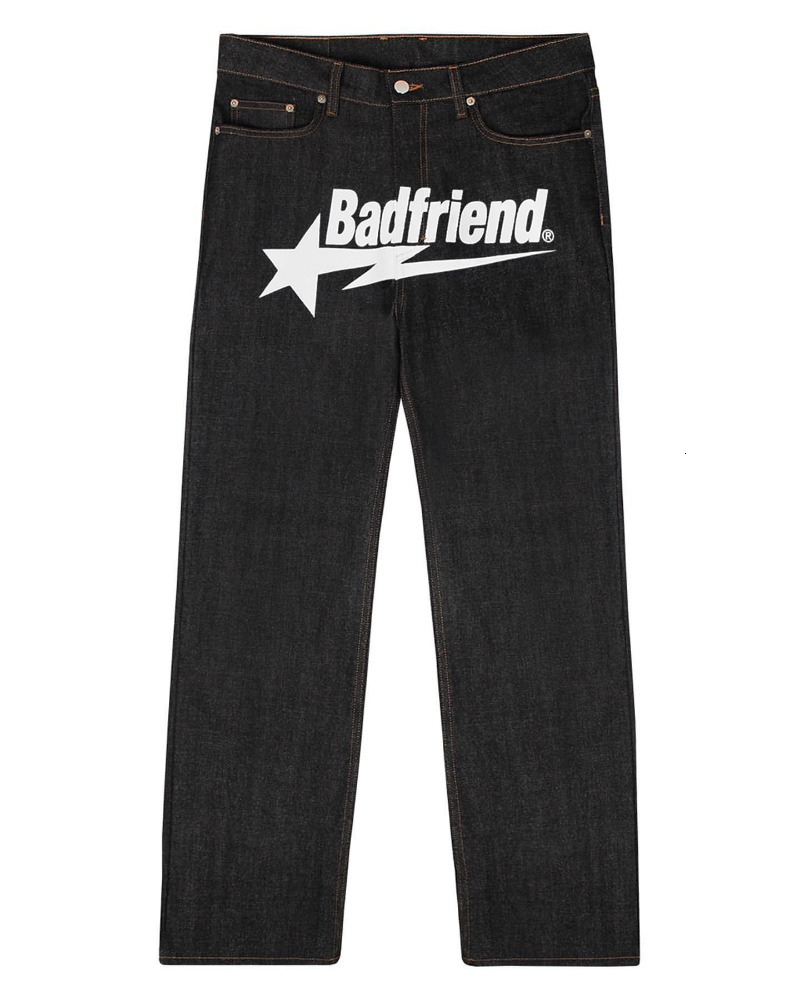 Mens Jeans Women Street Hip Hop Y2k Baggy Bad Friend Letter Print Denim Pants Harajuku Fashion Punk Streetwear Wide Leg 230707