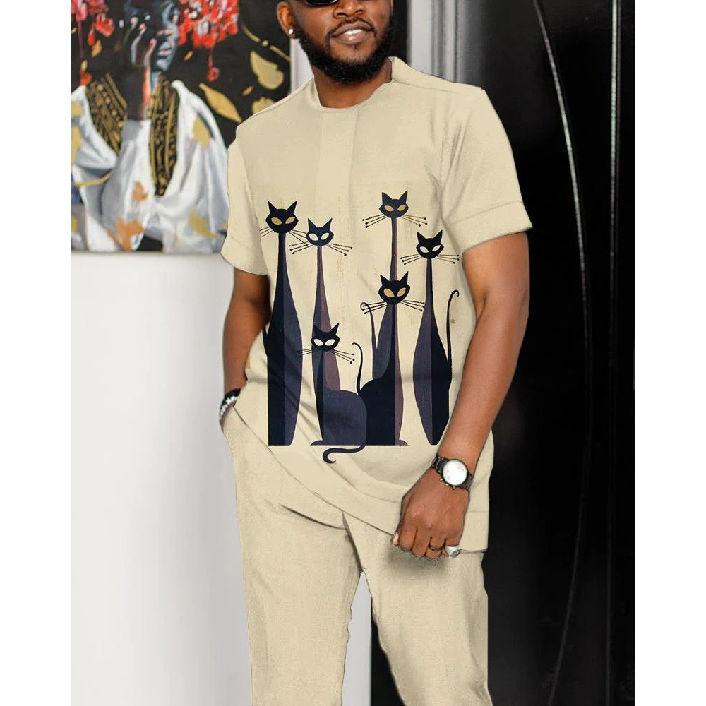 Men's Tracksuits Summer Man Tracksuit Clothes T-Shirt Fashion Streetwear Short Sleeves Trousers Suit Jogging Male Vintage Sportwear 2Piece Set 23