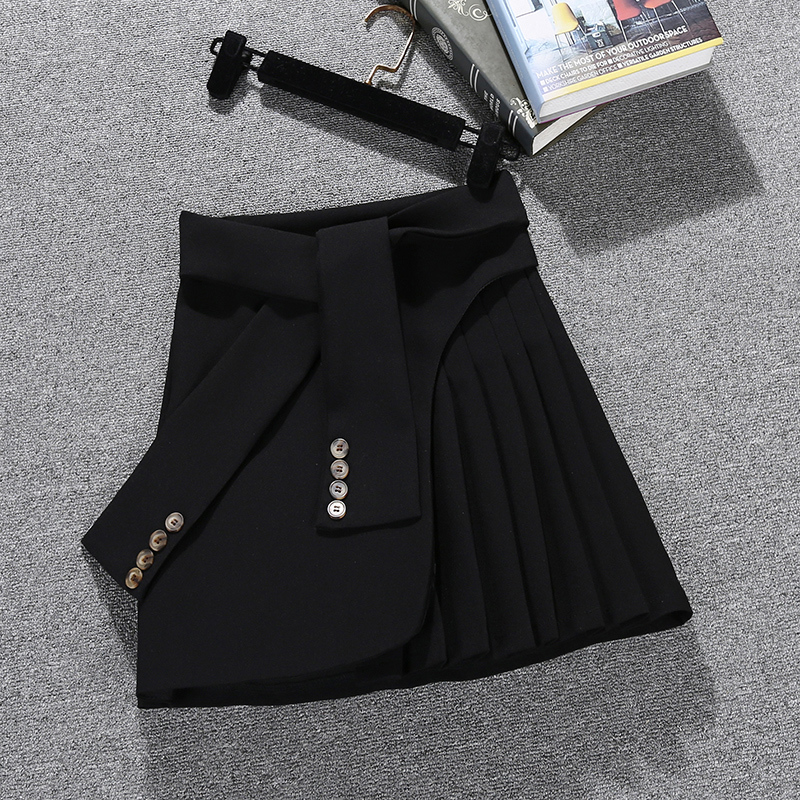 Skirts Elegant Asymmetrical Skirt Women Spring Summer High Waist Mini Skirts Sexy Woman Korean Solid Color Black White Pleated skirt 230707