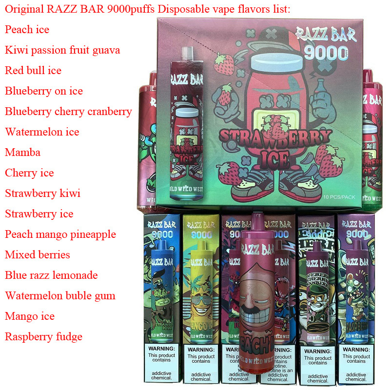 Razz BAR 9000 puffs disposable Vape device kits e cigarette 600mah battery pre-filled 18ml vaporizer the fastest delivery 16 flavors in stock rechargeable Vape
Razz BAR 9000 puffs disposable Vape device kits e cigarette 600mah battery pre-filled 18ml vaporizer the fastest delivery 16 flavors in stock rechargeable Vape