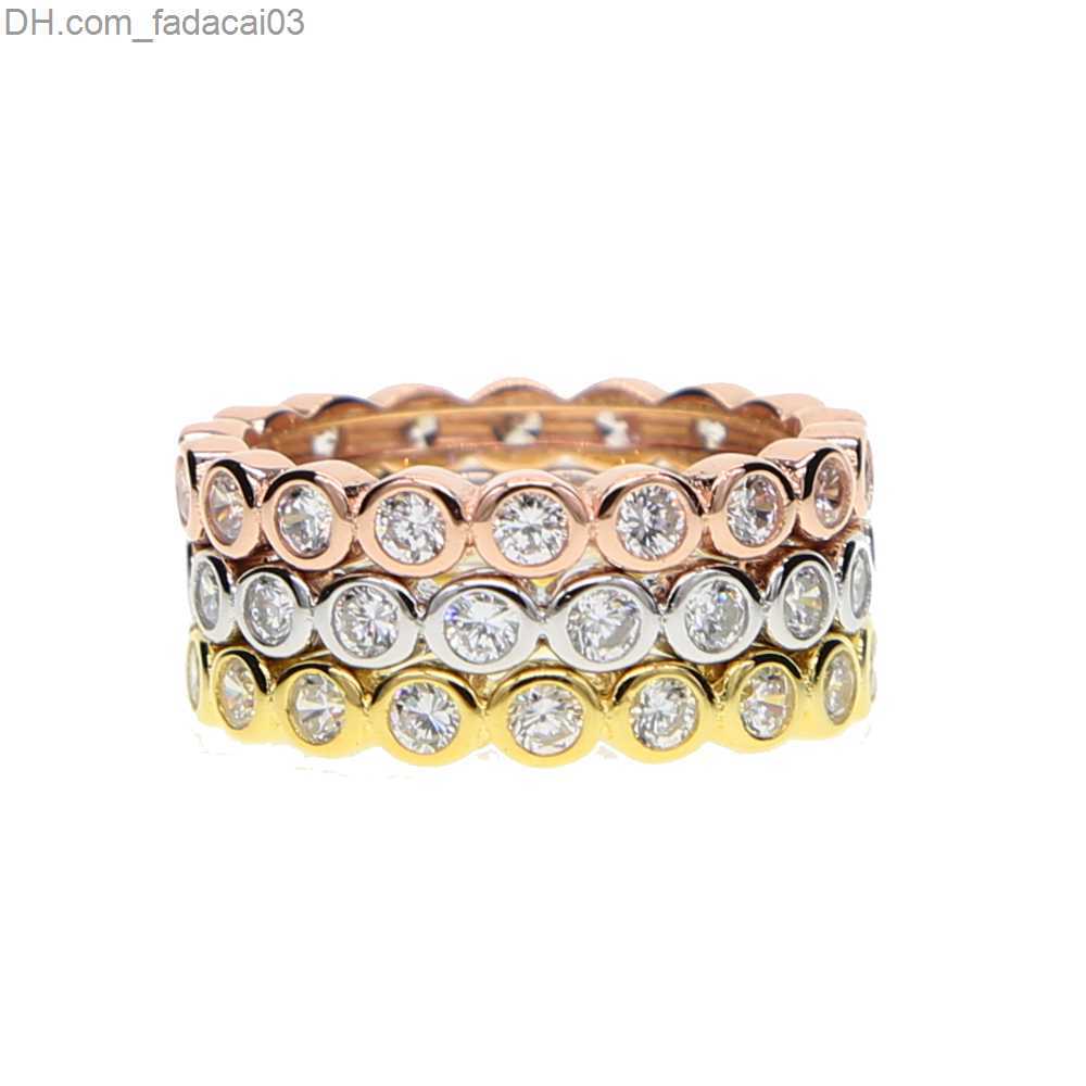 Wedding Rings 2017 Jewelry Stackable Border CZ Wedding Engagement Eternal Band 925 Stainless Steel Tritone Stacked Ring Set Z230712