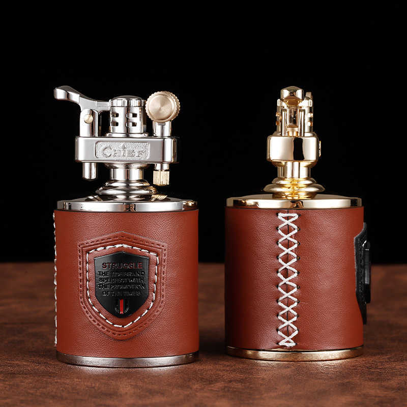 Creative Metal Belt Leather Kerosene Lighter Carving Grinding Wheel Desktop Decoration Men Smoking Collection Gift 2K72 W260202