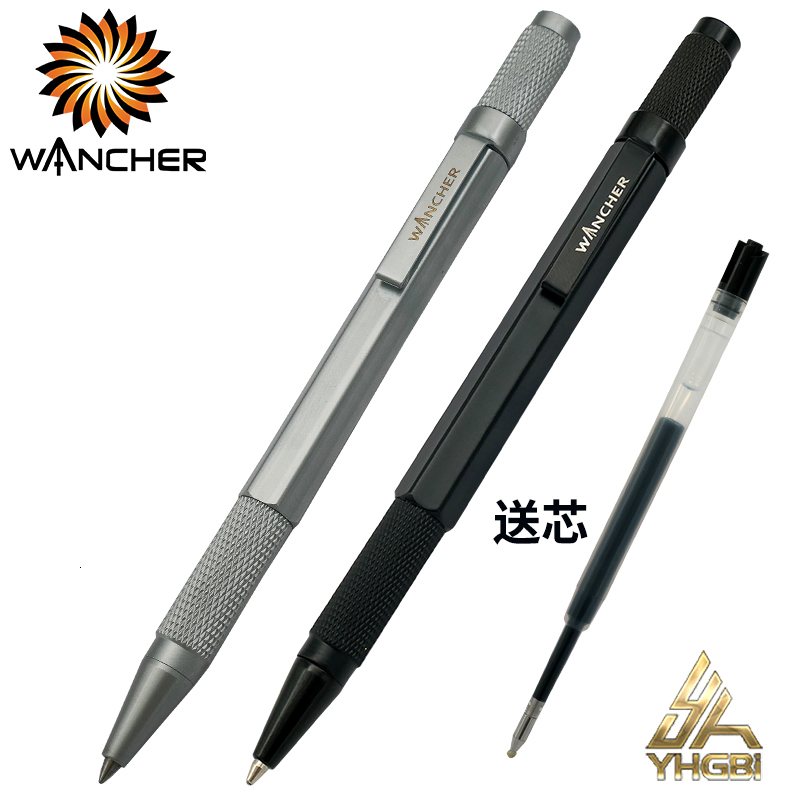 Ballpoint Pens WANCHER Pen Original Hexagon Brass Metal Rotary Black 05mm Refill Replaceable W1558 Office School Stationery 230707