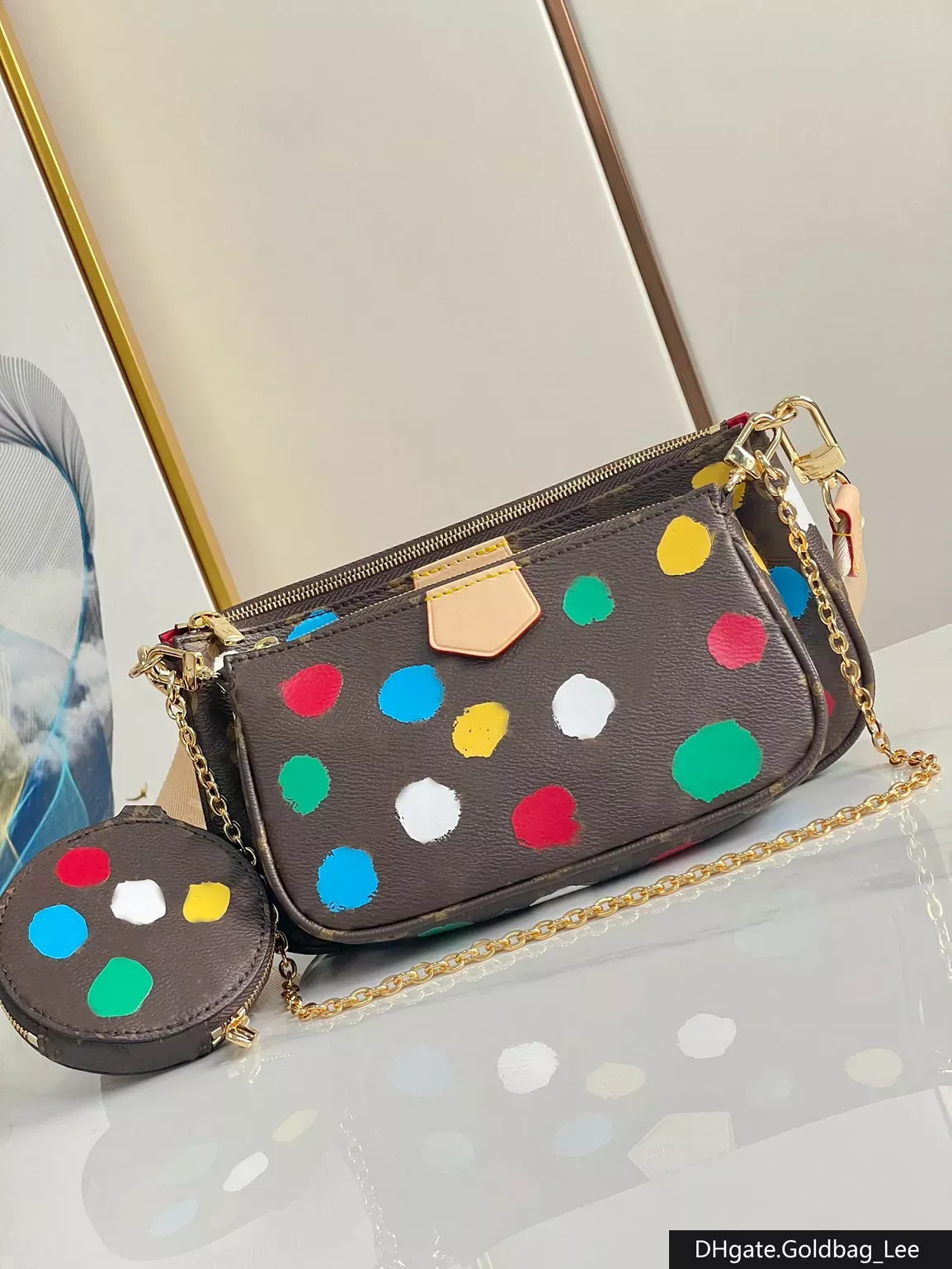 Luxury designer bags shoulder Rainbow Bags 3d Painted Dots Print Side Trunk Messenger Bag Handbags Canvas Leather Purse wallets M46385, Brown/ shoulder strap red
Luxury designer bags shoulder Rainbow Bags 3d Painted Dots Print Side Trunk Messenger Bag Handbags Canvas Leather Purse wallets M46385, Brown/ shoulder strap red