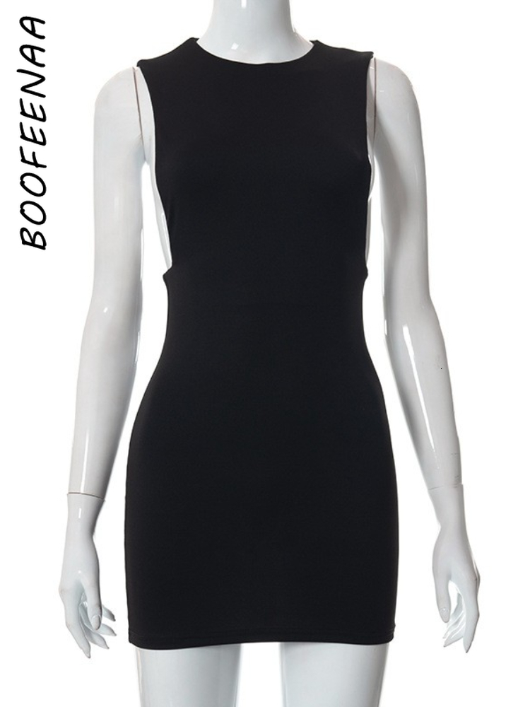 Basic Casual Dresses BOOFEENAA Sexy Black Mini Dress Summer Party Night Club Outfits for Women Side Cut Out Sleeveless Bodycon Dresses C85-BH15 230710