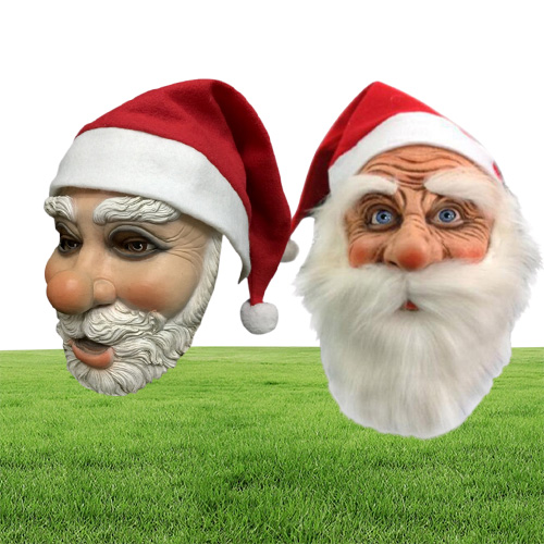 Christmas Santa Claus Latex Mask Simulation Full Face Head Cover With Red Cap For Christmas2046012