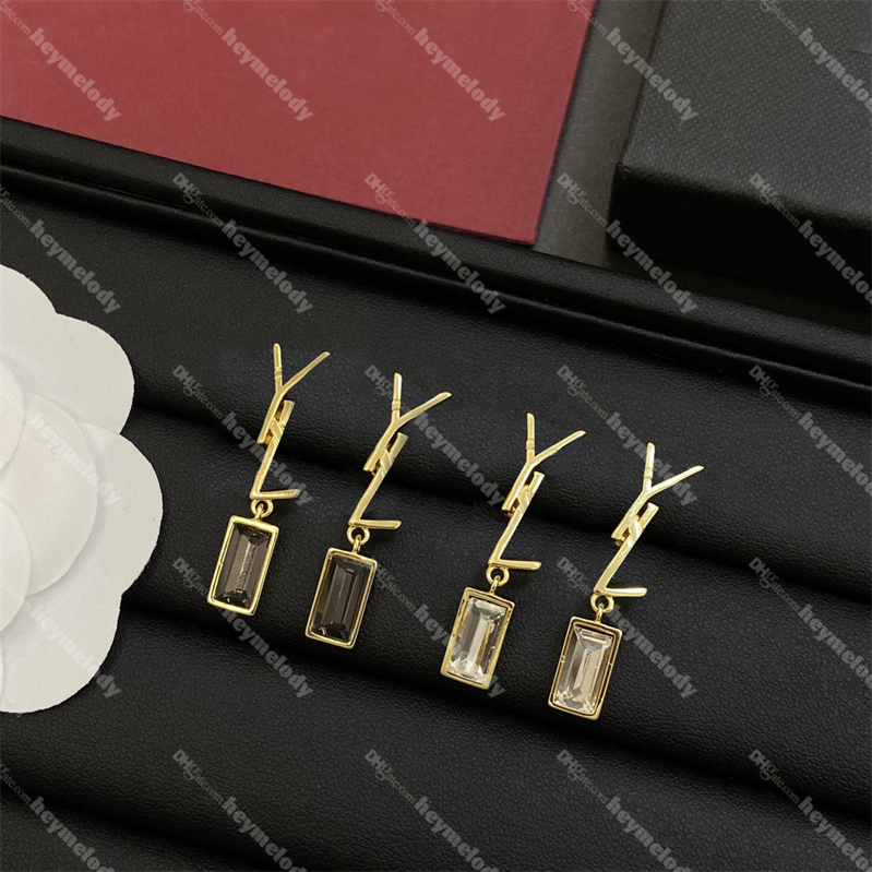 Vintage Gold Diamond Pendant Earrings Letter Designer Crystal Ear Studs Women Dangler With Box