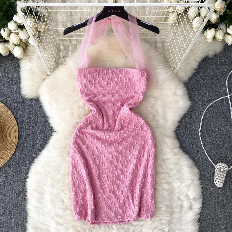 Casual Dresses Summer Strapless Halter Mini Dress Women Waist Thin Bodycon Above Knee Night Club