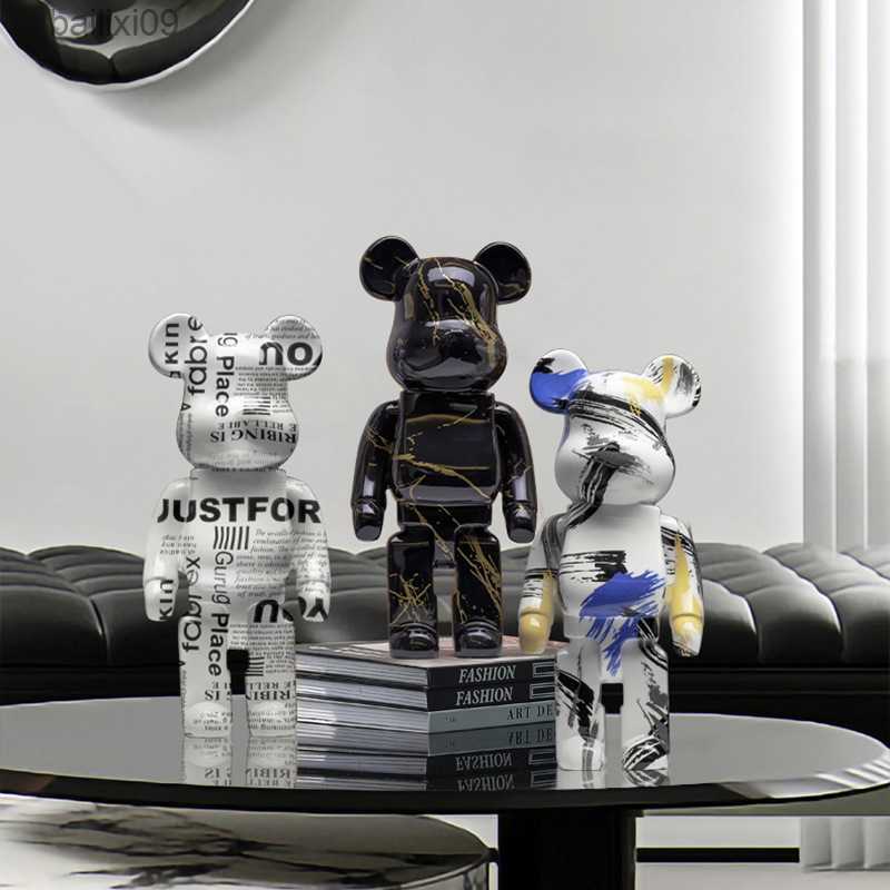 Decorative Objects Graffiti Violent Figurines Bearbrick Miniatures Bear Doll Statue And Sculpture Living Room Bedroom Bookcase Home Decoration T230710
