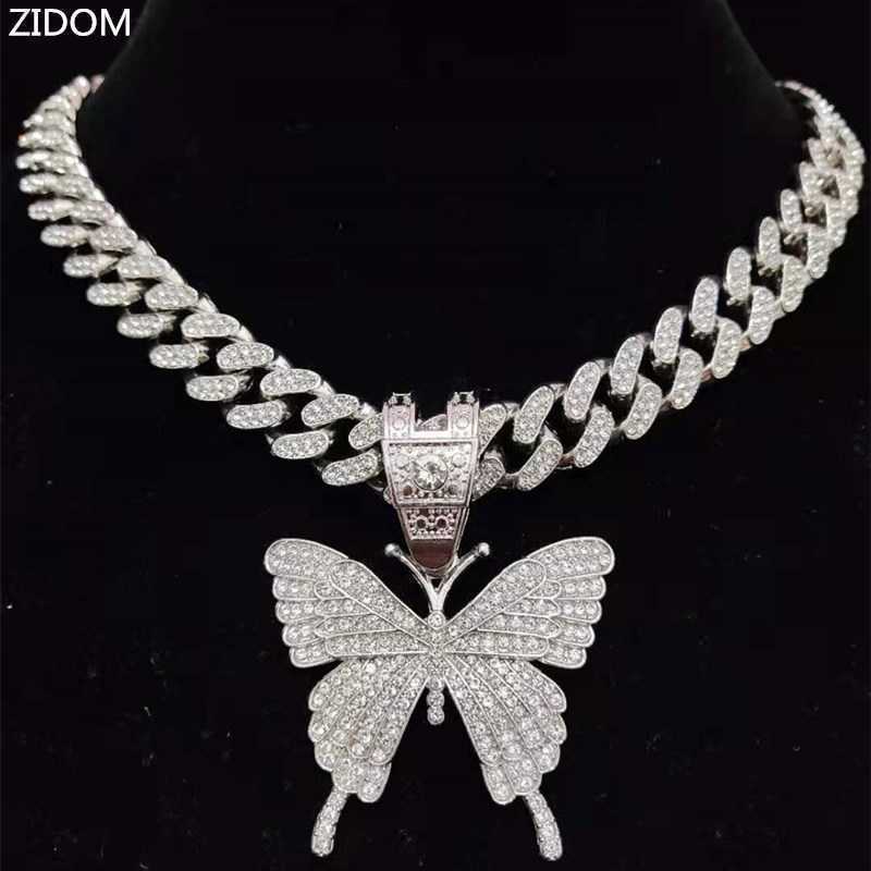 NEW Pendant Necklaces Men Women Hip Hop Iced Out Bling Butterfly Necklace with 13mm Miami Cuban Chain Hiphop Fashion Charm Jewelry 230613