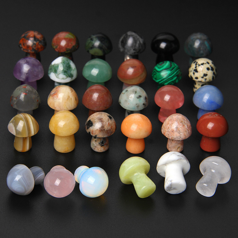 Acrylic Plastic Lucite 20pcs Mini Mushroom Statue Natural Stone Carved Decoration Rose Quartz Healing Crystal Gift Room Ornament Fish Tank Decor 23071