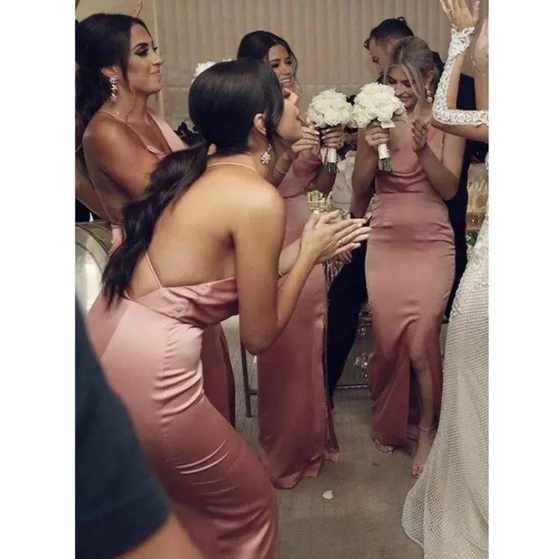 with Bridesmaid Dress V Neckline Fitted Split Skirt Long Formal Evening Prom Gown Wedding Party Gowns Custom Made s