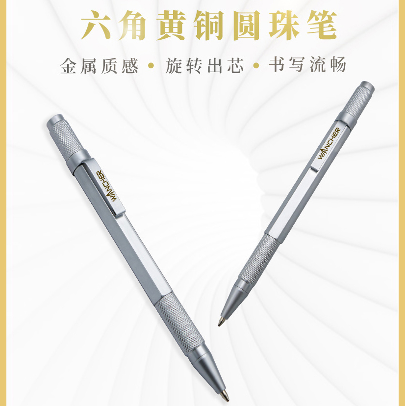 Ballpoint Pens WANCHER Pen Original Hexagon Brass Metal Rotary Black 05mm Refill Replaceable W1558 Office School Stationery 230707
