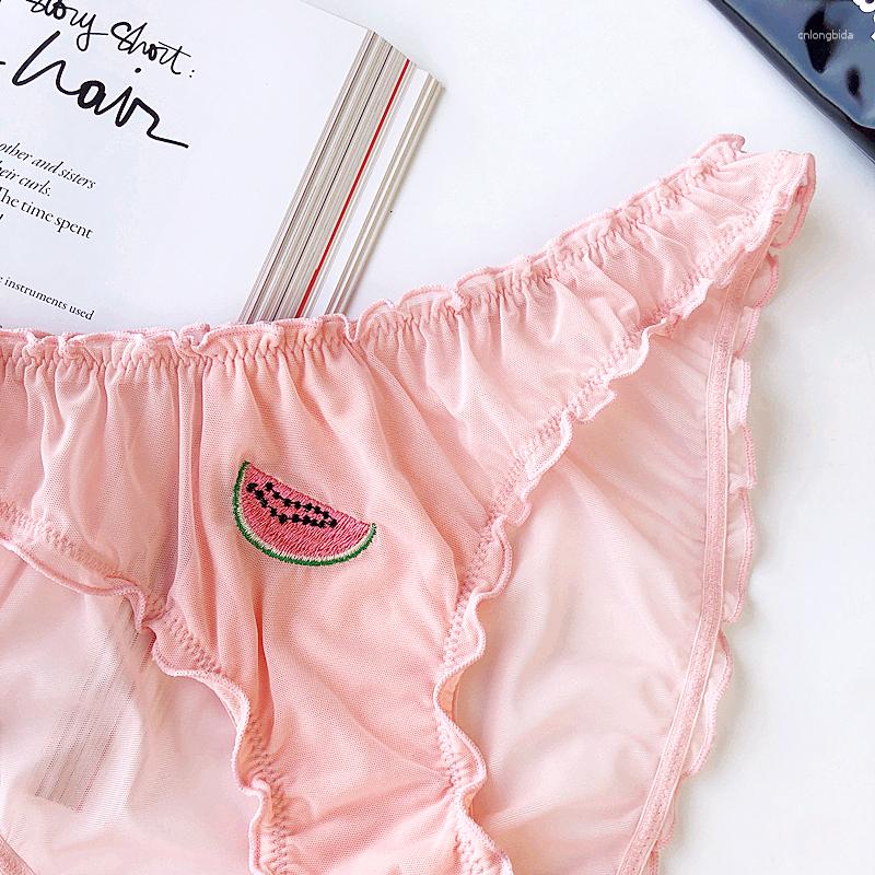 Women's Panties S-XXL Women Sexy Lace Underpants Low-waist Fruit Embroidery Perspective Briefs Female Underwear Lingerie