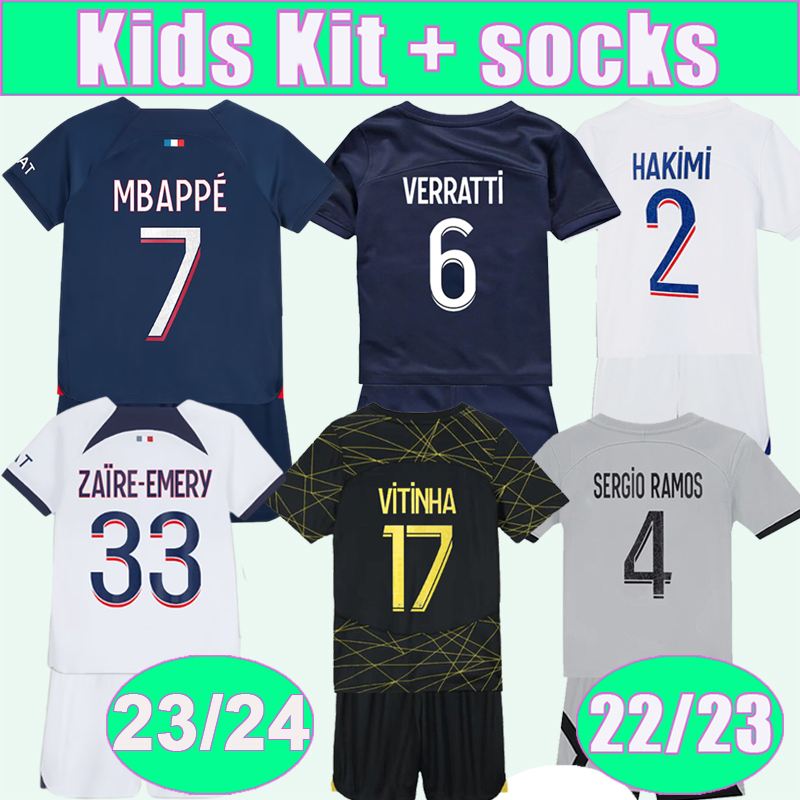 23 MBAPPE SERGIO RAMOS Kids Kit Soccer Jerseys 22 23 KIMPEMBE Home Away 3rd 4th Football Shirts DRAXLER VERRATTI Children's Uniforms, Tz10084 22 23 3rd no socks
23 MBAPPE SERGIO RAMOS Kids Kit Soccer Jerseys 22 23 KIMPEMBE Home Away 3rd 4th Football Shirts DRAXLER VERRATTI Children's Uniforms, Tz10084 22 23 3rd no socks