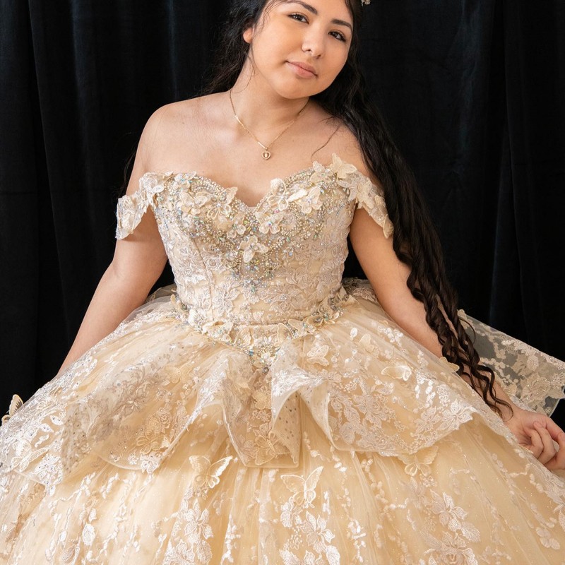 Champagne Quinceanera 2024 Princess Sweet 15 Years Girl Birthday Party Dresses with Appliques Bow vestidos de quinceanera