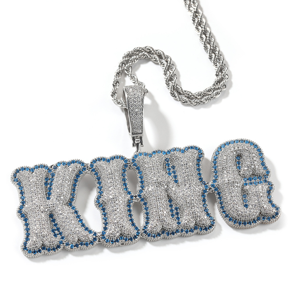 Hip Hop Custom Bubble Bone A-Z 0-9 Letters Pendant Necklace Colorful Zircon Real Gold Plated Jewelry