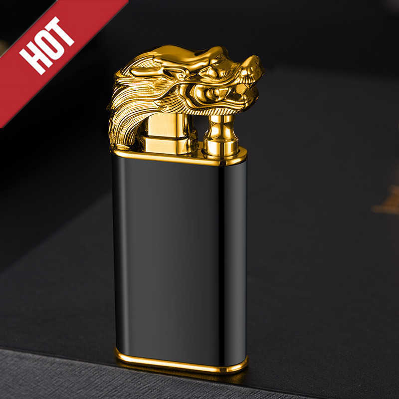 Unusual Blue Flame Metal Crocodile Double Fire Dragon Lighter Creative Direct Windproof Open Conversion Man's Gift FFXE W260202