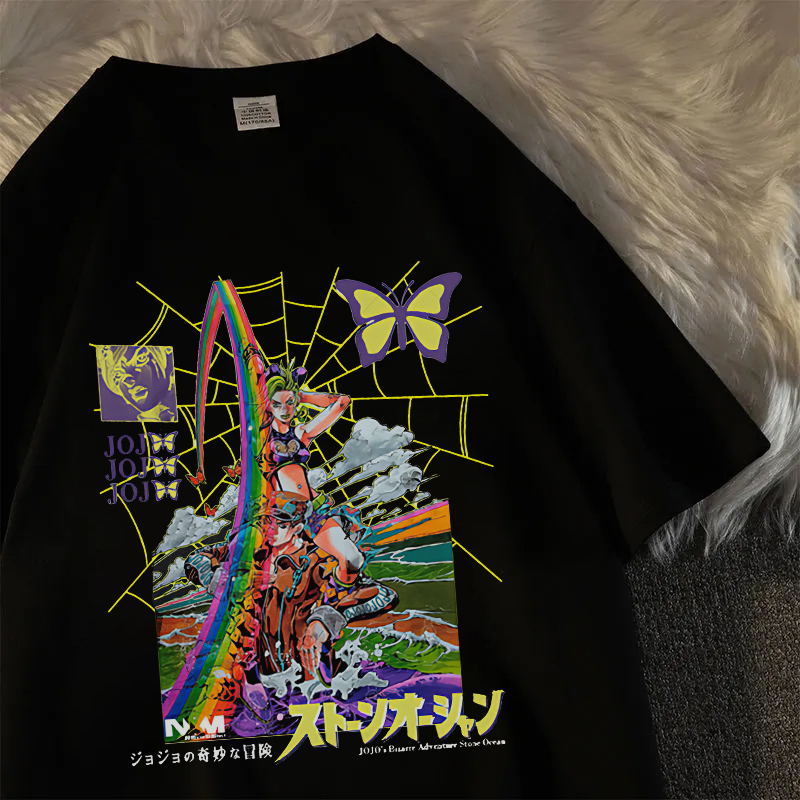 Mens TShirts Anime Bizarre Adventure Jolyne Cujoh Tshirt Men 100%Cotton Oversized Print Short Sleeve Casual Loose Tshirts Female 230707