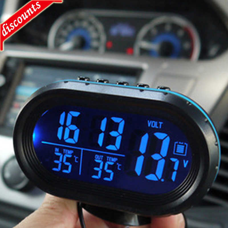 New 3 IN 1 Multi-function Temperature Voltmeter Thermometer Electronic Car Night Light Clock Supplies Green Blue