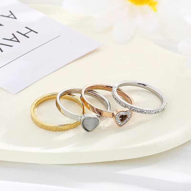 Wedding Rings Trendy Stainless Steel Fine Ring Jewelry White Heart Opals Bridal Engagement For Women 230710