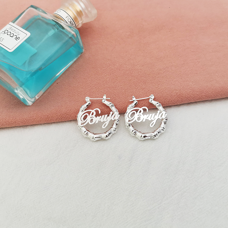 Hoop Huggie Mini Stainless Steel Bamboo Earrings 30mm Small Style Customize Name for Kid Antiallergy 230707