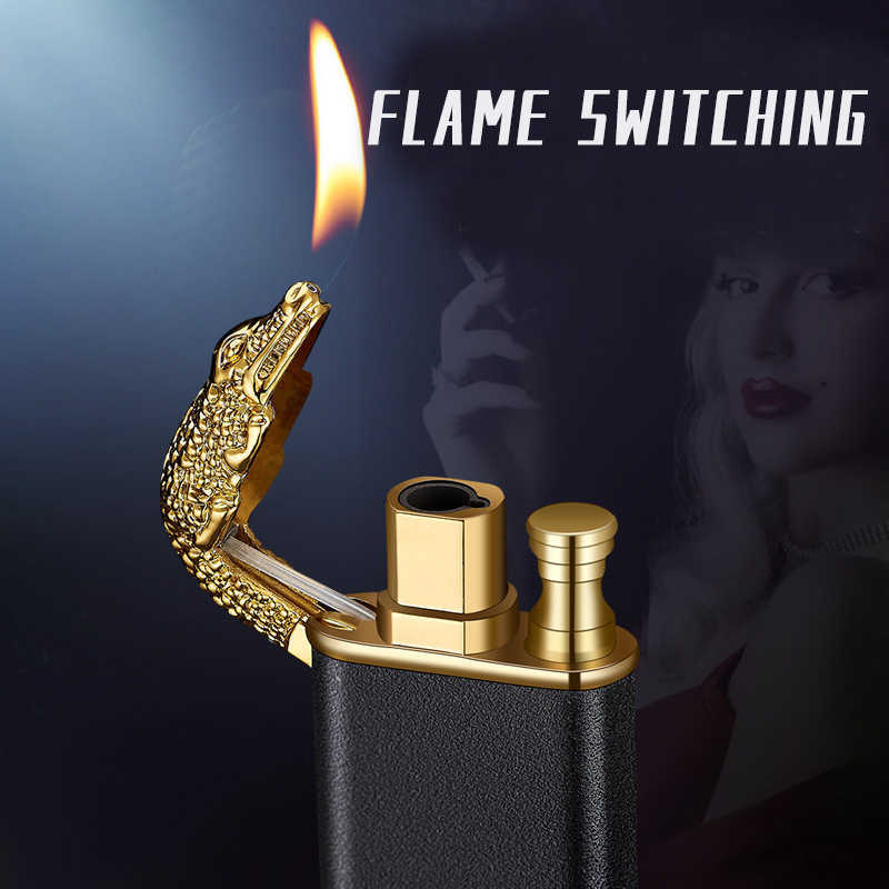 Unusual Blue Flame Metal Crocodile Double Fire Dragon Lighter Creative Direct Windproof Open Conversion Man's Gift FFXE W260202