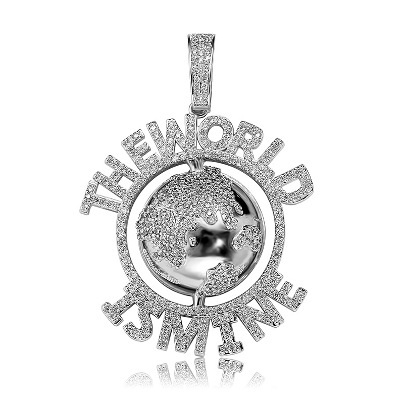 The World Is Mine Globe TopBling Men's Women 14k Gold Pendant Charm Rope Chain