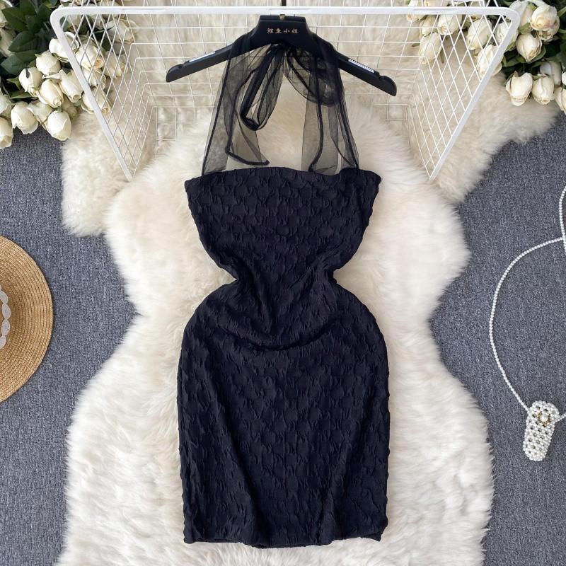 Casual Dresses Summer Strapless Halter Mini Dress Women Waist Thin Bodycon Above Knee Night Club