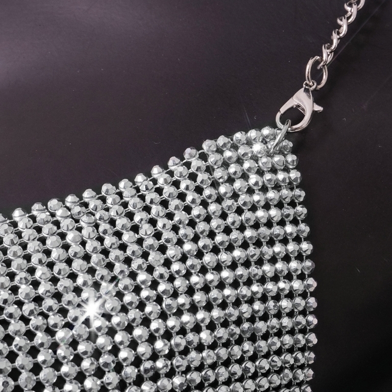 Other Fashion Accessorie s Sexy Halter Backless Metal Chain s Crop Top Deep V Neck Crystals Bandeau Vest Nightclub Body Jewelry 230710