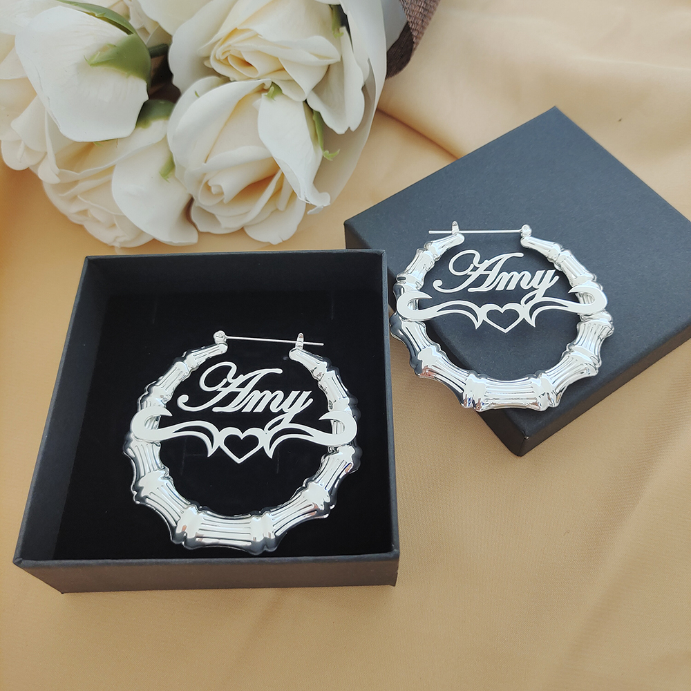 Hoop Huggie Big Earrings Bamboo Customize Name Custom Jewelry Stainless Steel Personality with gift box 230707